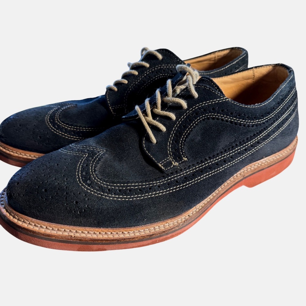 1901 Mens Dark Navy Blue Suede Wingtip Derby Shoes M20411 Red Brick Sole 10.5M